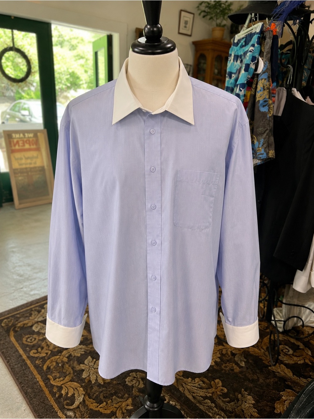 Classic Two-Tone Light Blue Dress Shirt with White Collar - Men